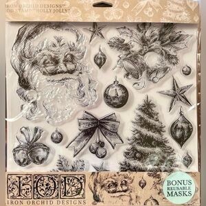 Iron Orchid Designs Holly Jolly Stamp Retired, limited edition and Rare.